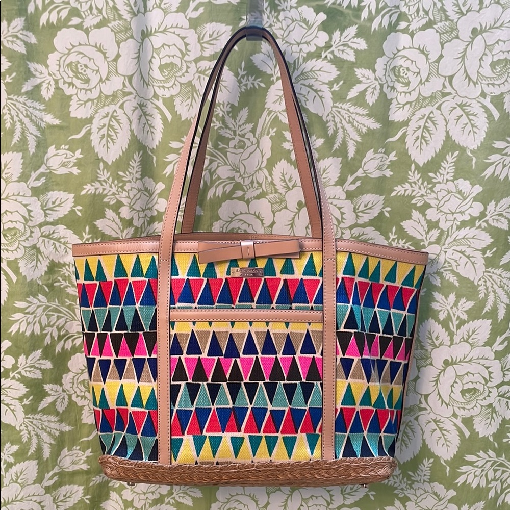 Kate Spade Red and Pink Geometric Tote with exterior pocket
